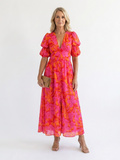 Abigail  | Floral V Neck Puff Sleeve Midi Dress