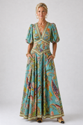 Ariana| Airy maxi dress with puff sleeves and V-neck