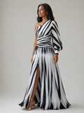 Audrey | Elegant Striped Maxi Dress with One Shoulder