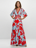 Elsie  | V Neck Short Sleeve Floral Maxi Dress